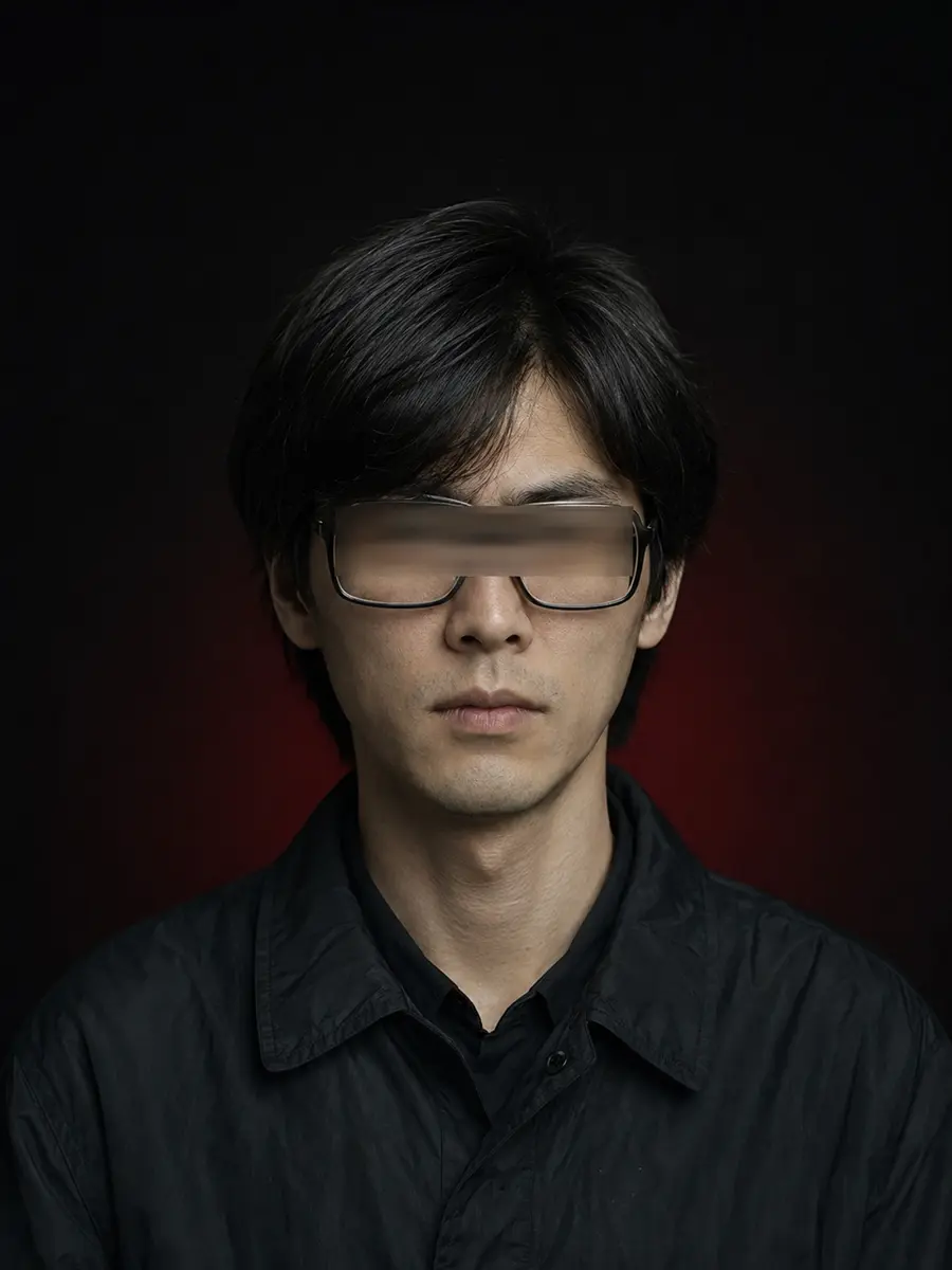 Retrato editorial ilustrativo de Tsutomu Miyazaki